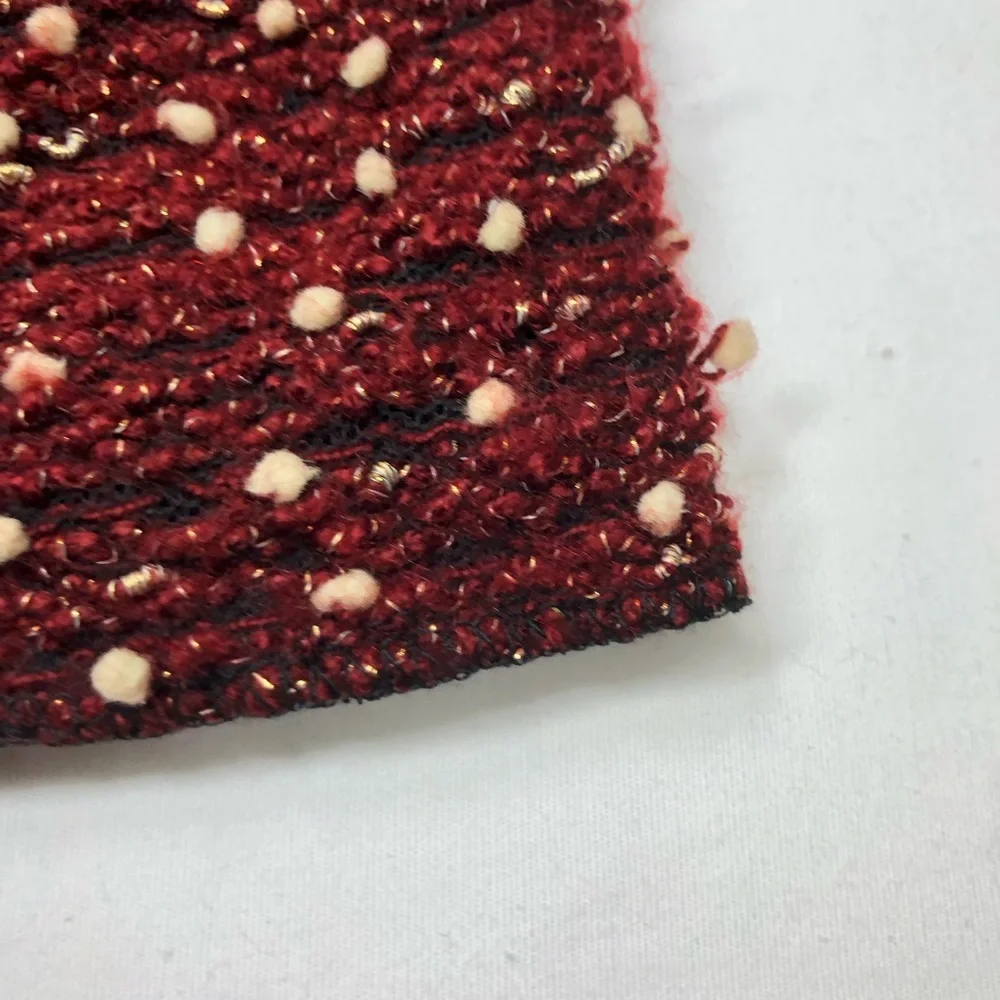 David & Young Knit Long Burgundy Black Ivory Tiny Pompons Stretchy Beanie Hat OS